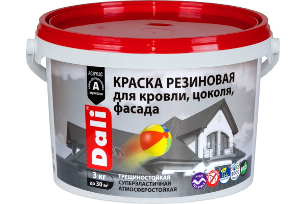Краска Dali фасадная резиновая  3кг серая  