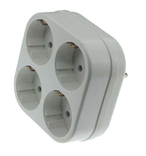 Разветвитель четвертник  6А 4 гнезда без з/к белый Toker