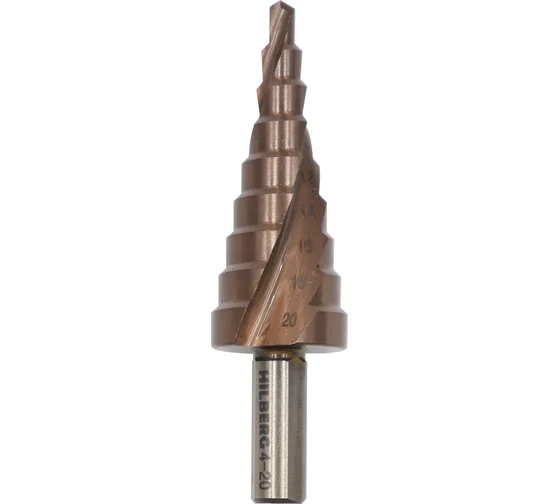 Сверло ступенчатое 4-20мм по металлу 9ступ P6M5 Hilberg
