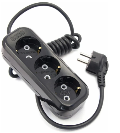 Удлинитель  2м 3 гн с з/к 16А 250В черный Lux