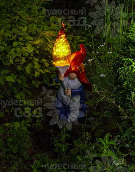 Фигура садовая 34,8см Огенный гном с LED подсв. солн.батарея 624 Чудесный Сад